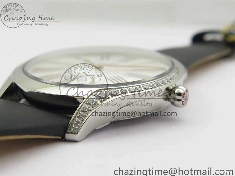 0410 StreetReady Ladies’ De Ville Trésor Diamond SS 3AF 1:1 Best Edition White MOP Dial RG Markers On Black Fabric strap Swiss Quartz 7884